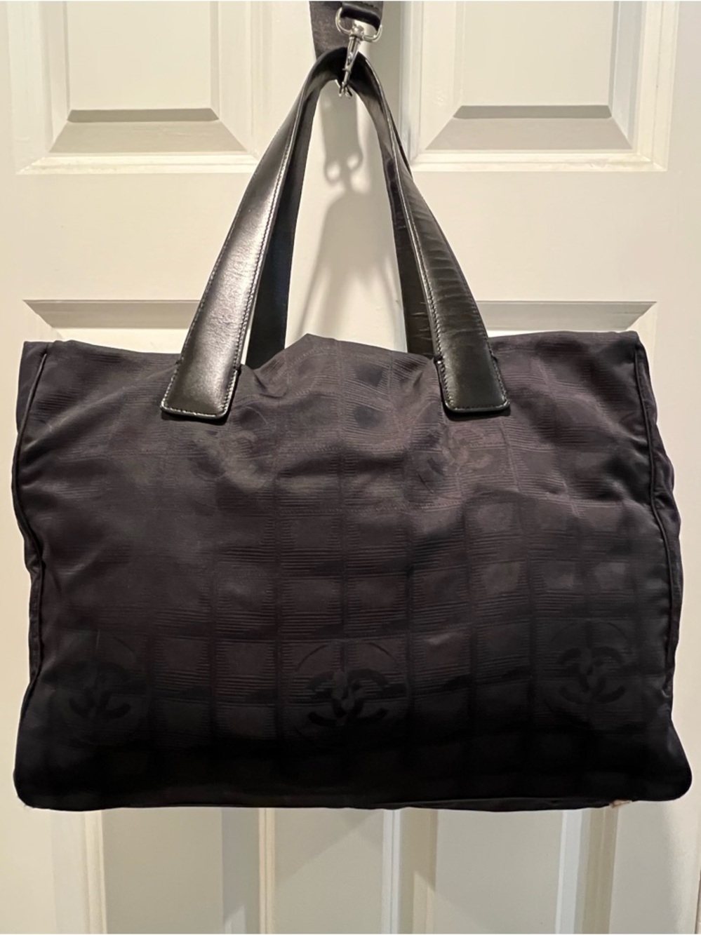 CHANEL Travel Line Black Tote with Leather Top Handles